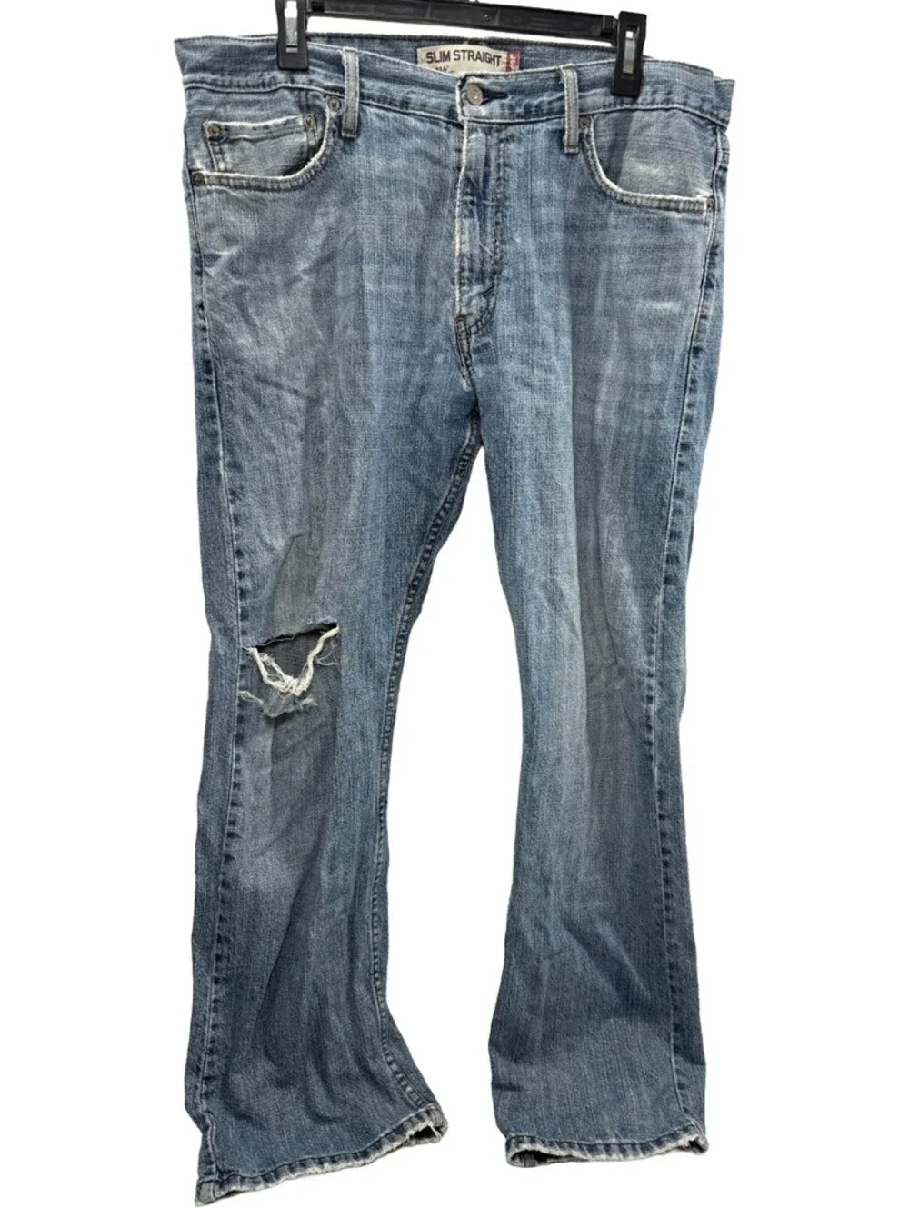 Levi's 514 Men's Blue Slim Straight Leg Jeans Size 36x30 Medium Wash Distressed